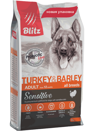 Blitz Sensitive Adult All Breeds Turkey & Barley Блиц для собак всех пород индейка ячмень, 2 кг