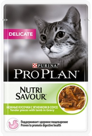 Pro Plan Nutrisavour Delicate Lamb Про План для кошек с чуствительным пищеварением ягненок соус, пауч 85 г