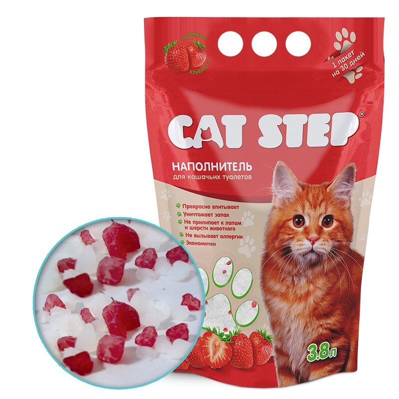 Cat Step Crystal Strawberry Кэт Степ наполнитель впитывающий силикагелевый, 3,8 л (20363006)