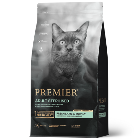 Premier Cat Lamb&Turkey STERILISED (Свежее мясо ягненка с индейкой для кошек) 400 г