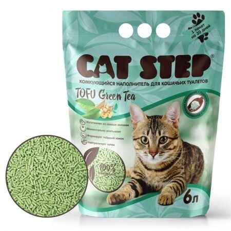 Cat Step Tofu Green Tea Кэт Степ наполнитель комкующийся растительный, 6 л (20333002)