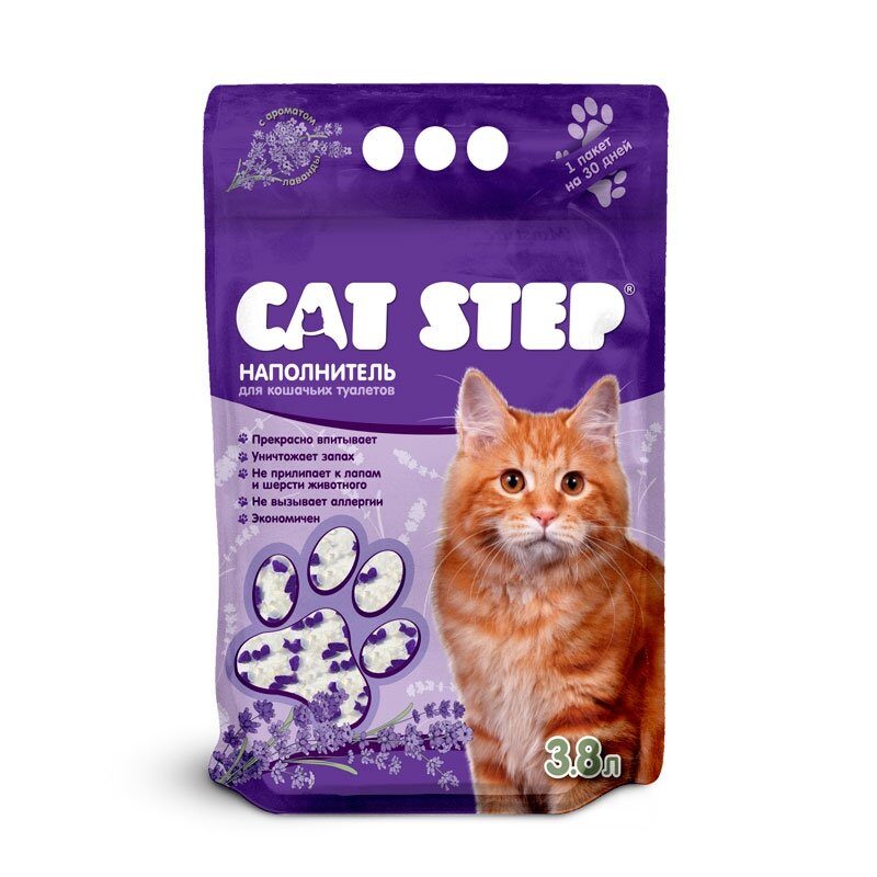 Cat Step Crystal Lavender Кэт Степ наполнитель впитывающий силикагелевый, 3,8 л (20363009)